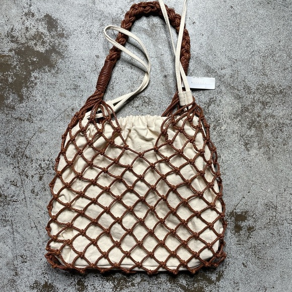 Top Shop Faux Leather Mesh bag with canvas insert. NWT - Picture 1 of 6